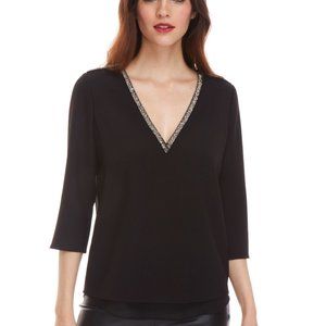 Cooper & Ella Black, Deep V Beaded Top with Deep V in Back & Front. Size Medium.